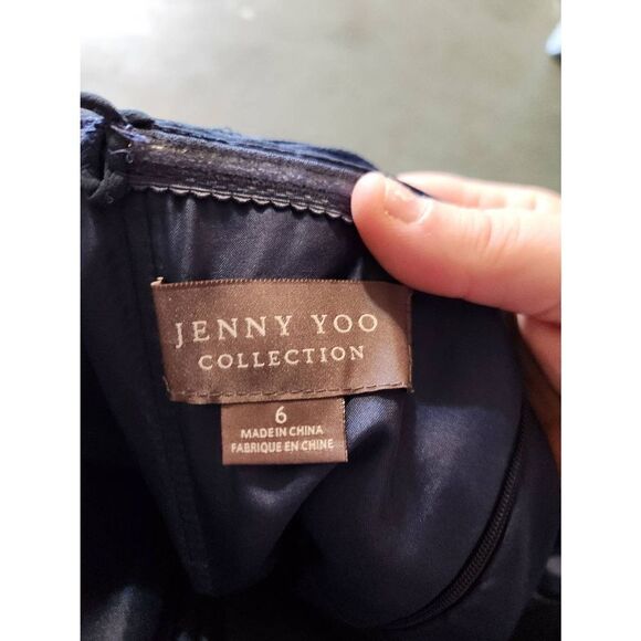 Jenny Yoo Collection Vivienne Chiffon Pleated Gown Navy Blue sz 6 - Picture 3 of 6